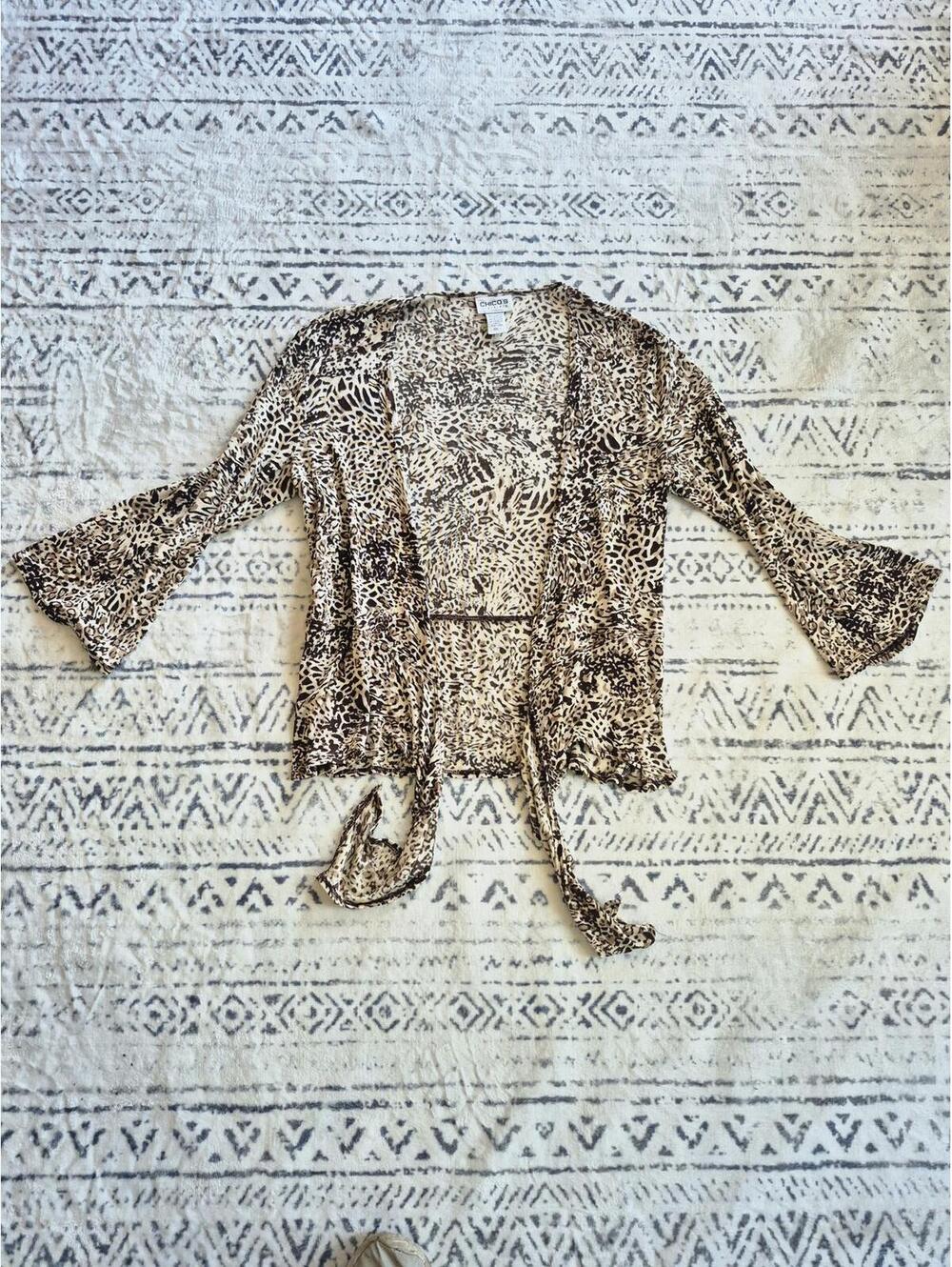Chico's Travelers Animal Print Wrap Cardigan Size 1